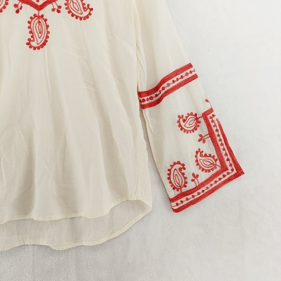 Lucky Brand Topanga Days White and Red Embroidered Peasant Tunic/Top/Blouse P359 - Picture 4 of 8